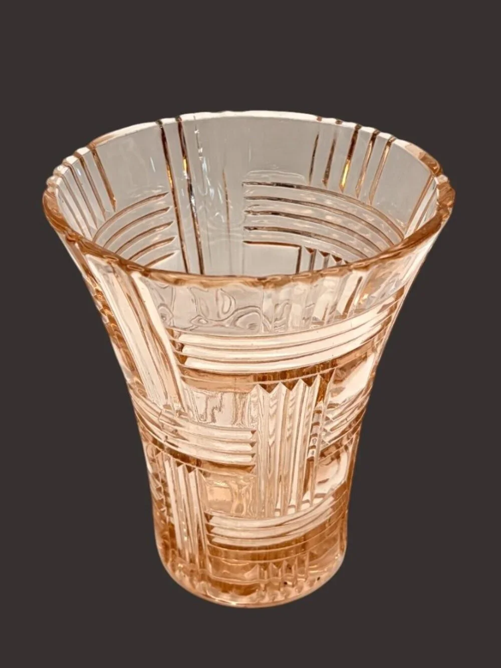 Vintage Anchor Hocking Petal Pink Basket Weave Glass Vase 7